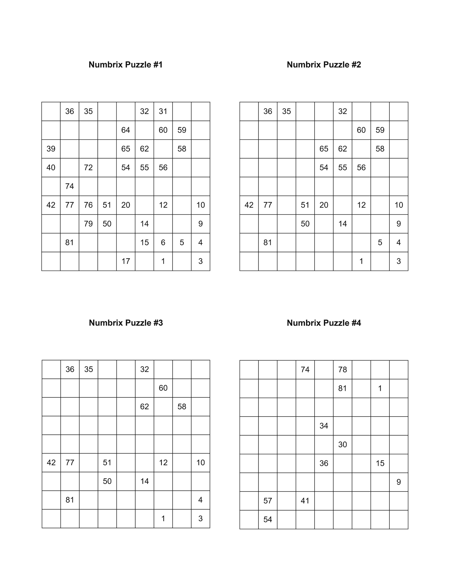 Numbrix puzzle page preview