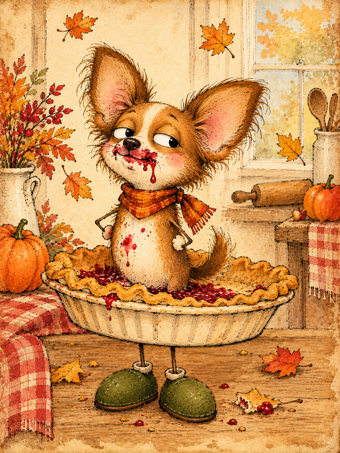 Chihuahua caught in a cherry pie